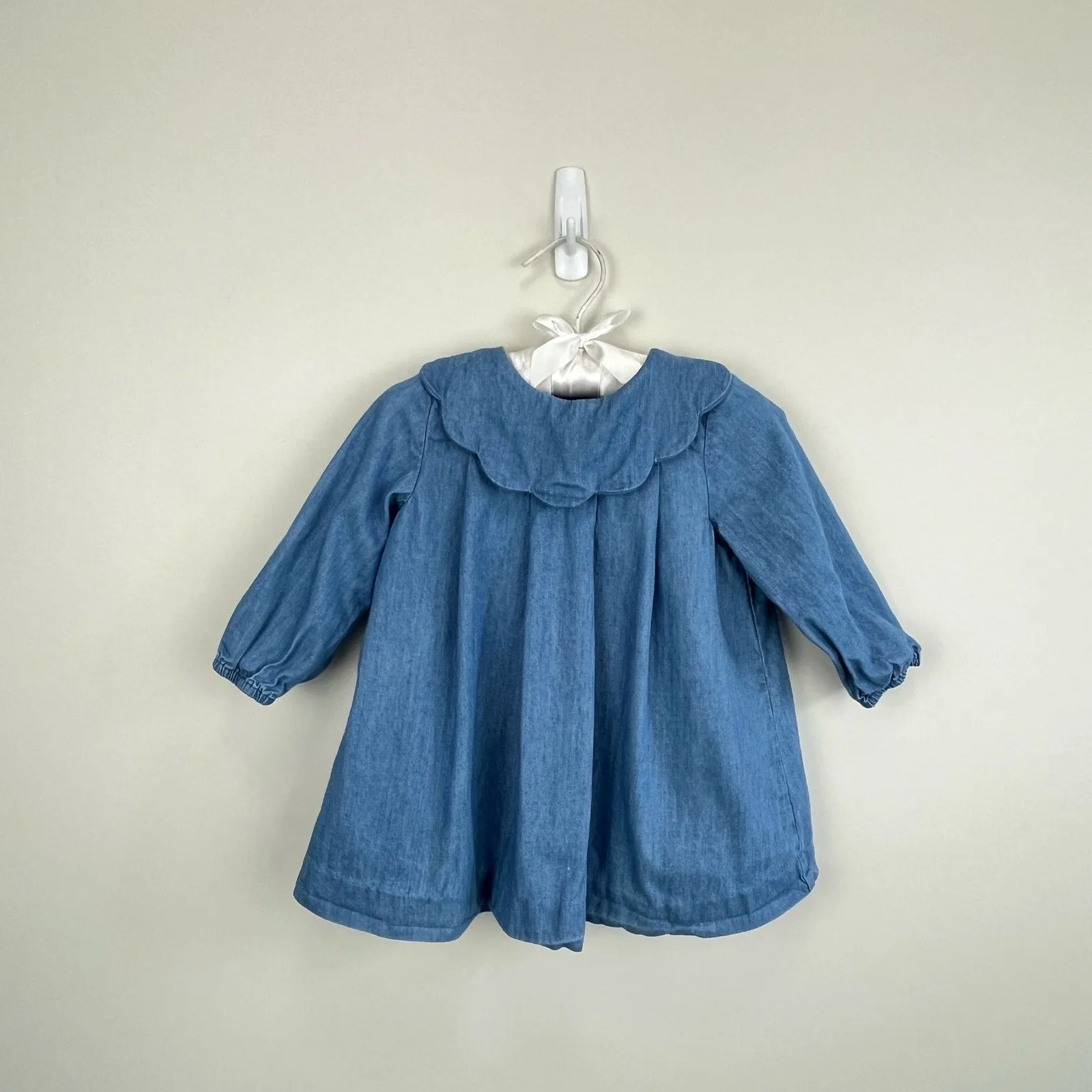 Trending Now Jacadi Paris Long Sleeve Scallop Collar Chambray Dress 12 Months 74 cm  Limited Release!