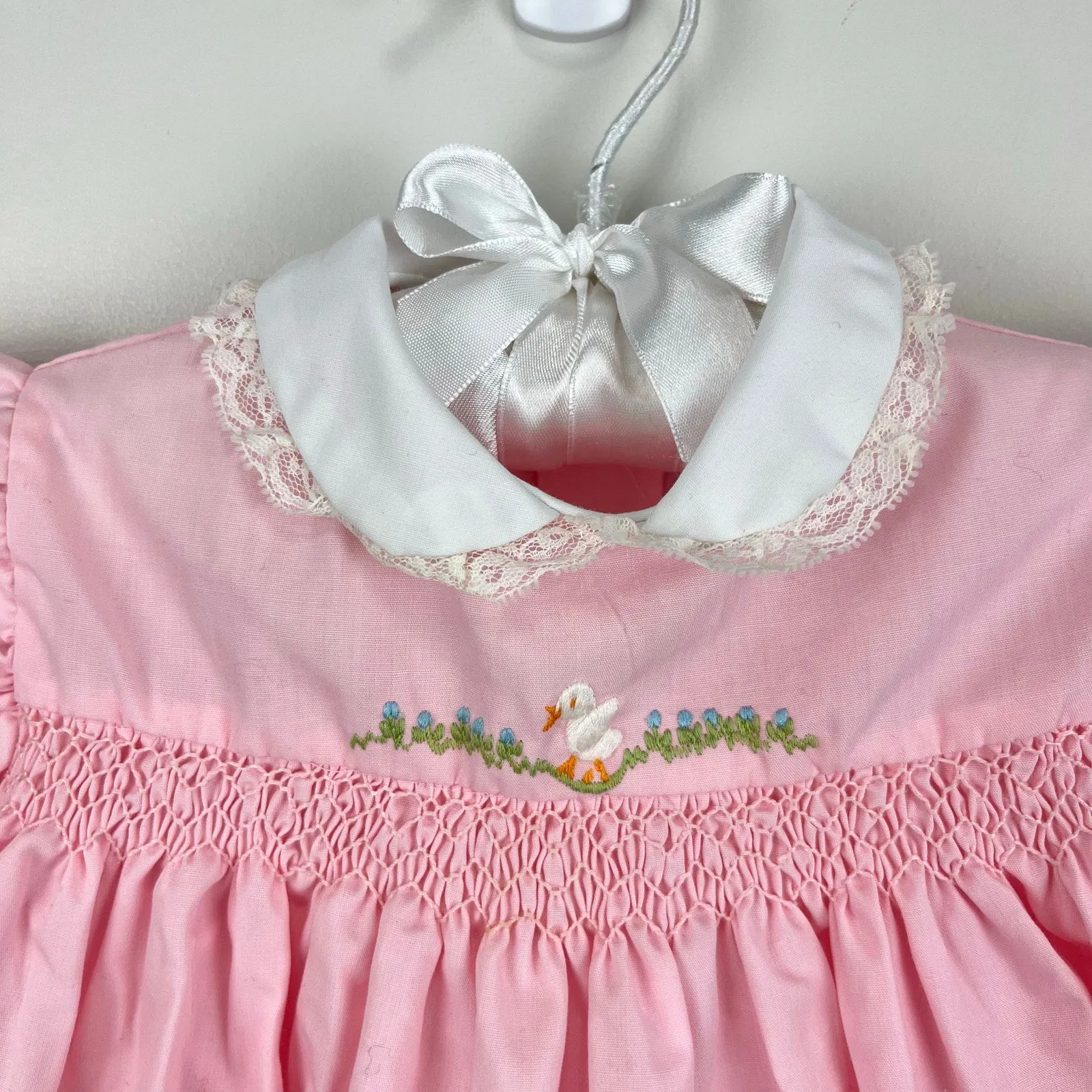 Trending Now Vintage Cherubs Smocked Pink Duck Dress 9 Months  Last Chance!