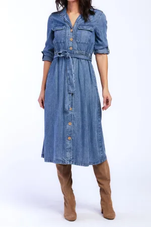 Trendy 2025 Justice Rolled Tab Sleeve Button Down Midi Dress Flap Chest Pocket  Today Only!
