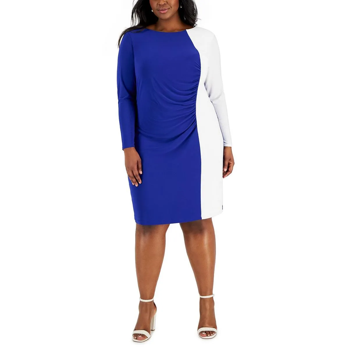 Trendy 2025 Plus Womens Colorblock Knee Sheath Dress  Limited Stock!