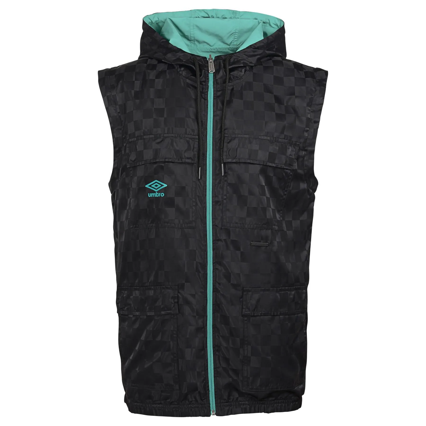 Umbro Men's Full Zip Check 4-Way System Jacket, Black Beauty/Mint