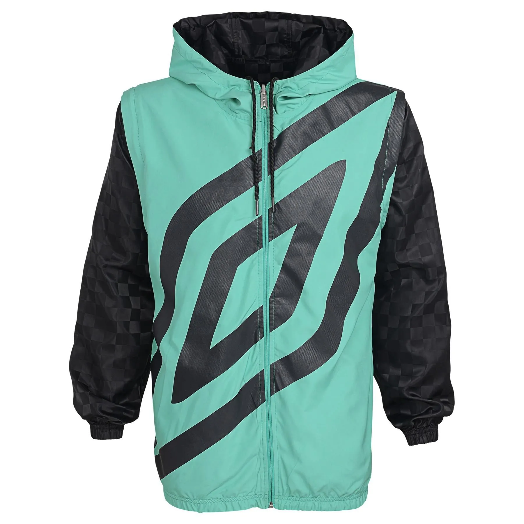 Umbro Men's Full Zip Check 4-Way System Jacket, Black Beauty/Mint