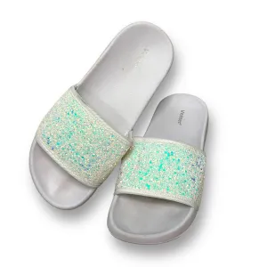 Veittes Youth Girl Size 2 White Sparkle Slides