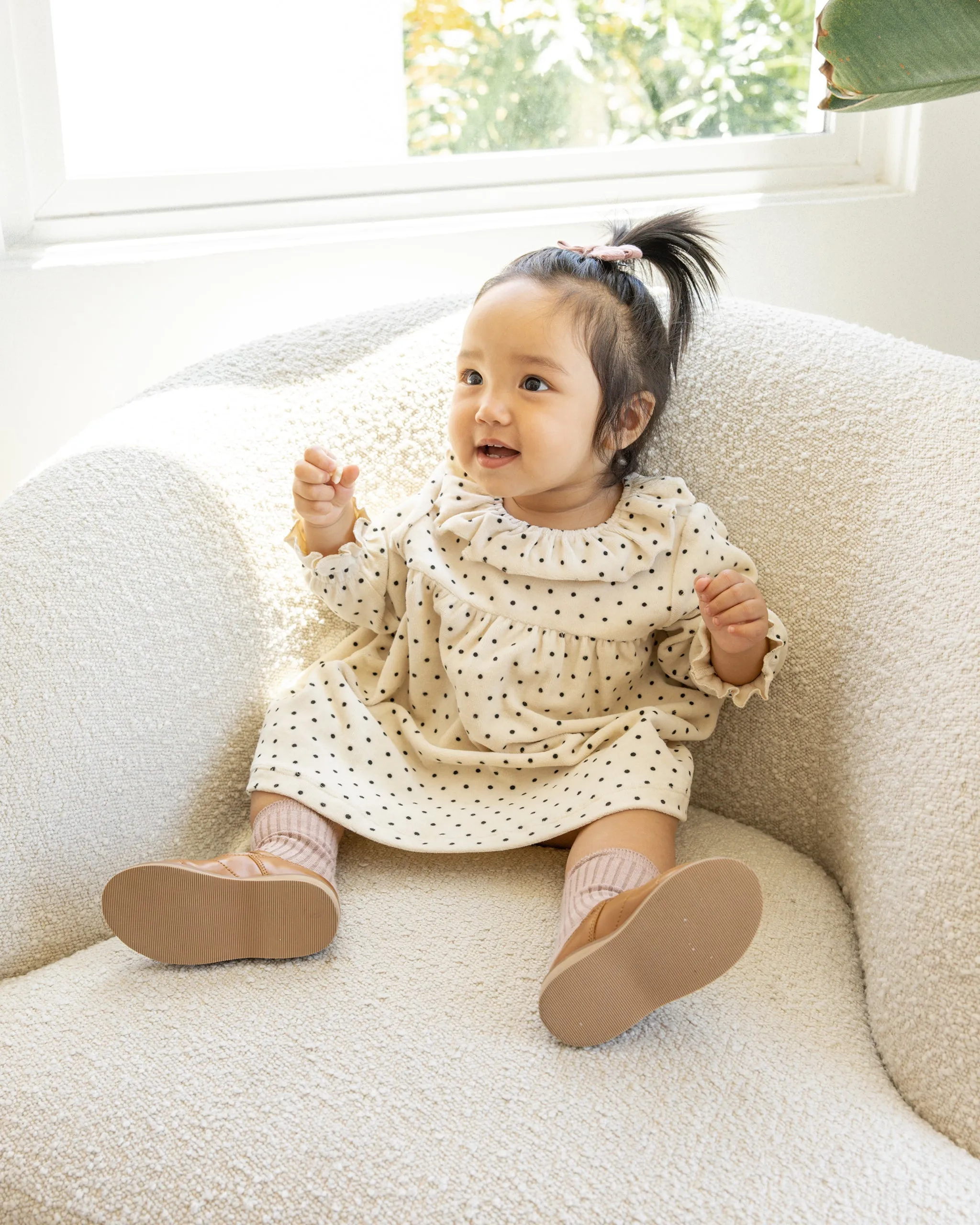 velour baby dress || polka dot