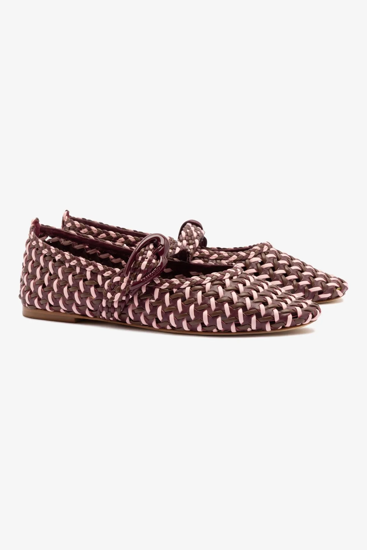 Verona Macrame Ballet Flat In Wine, Tulip and Burnt Umber Leather