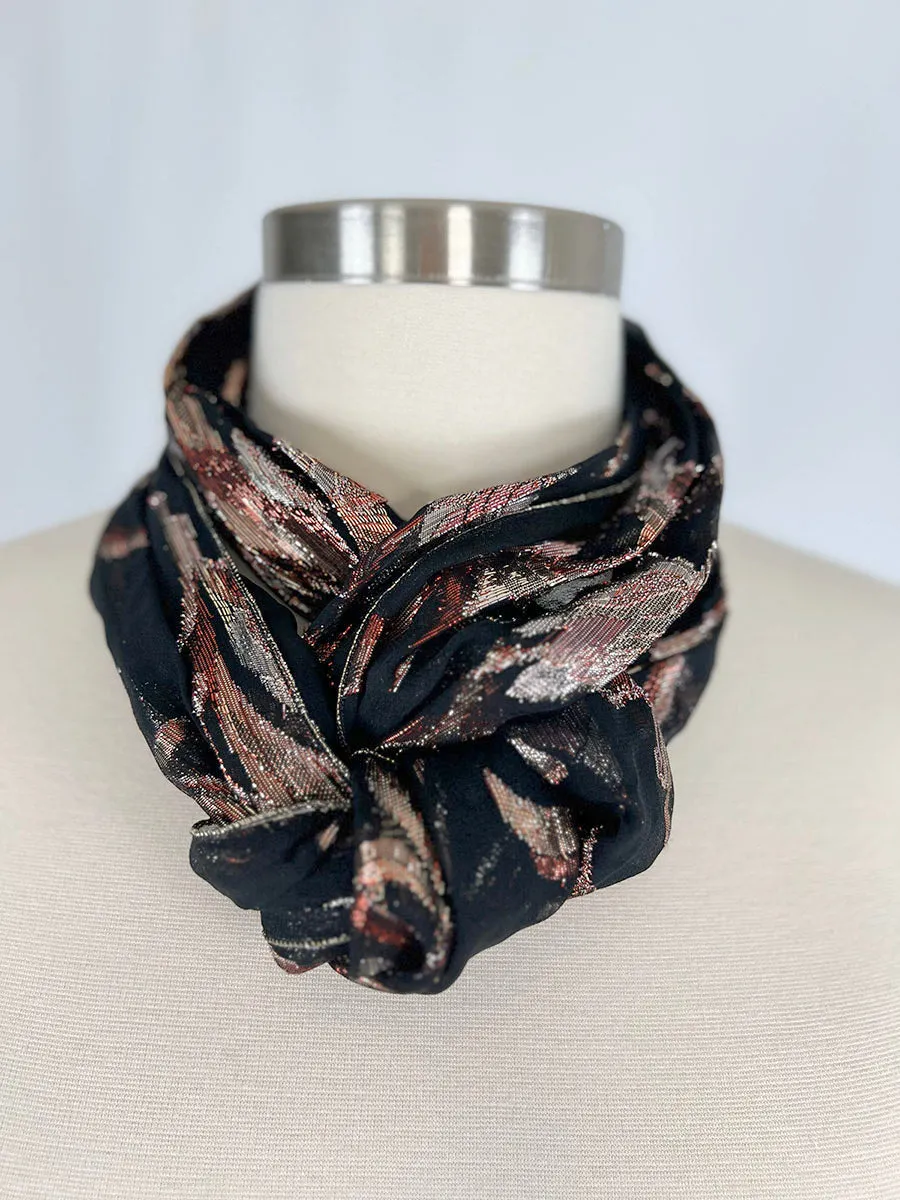 Vintage Black & Pink Metallic Floral Scarf