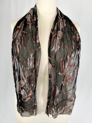 Vintage Black & Pink Metallic Floral Scarf