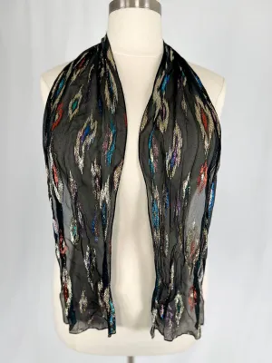 Vintage Black Multi-Color Metallic Ikat Scarf
