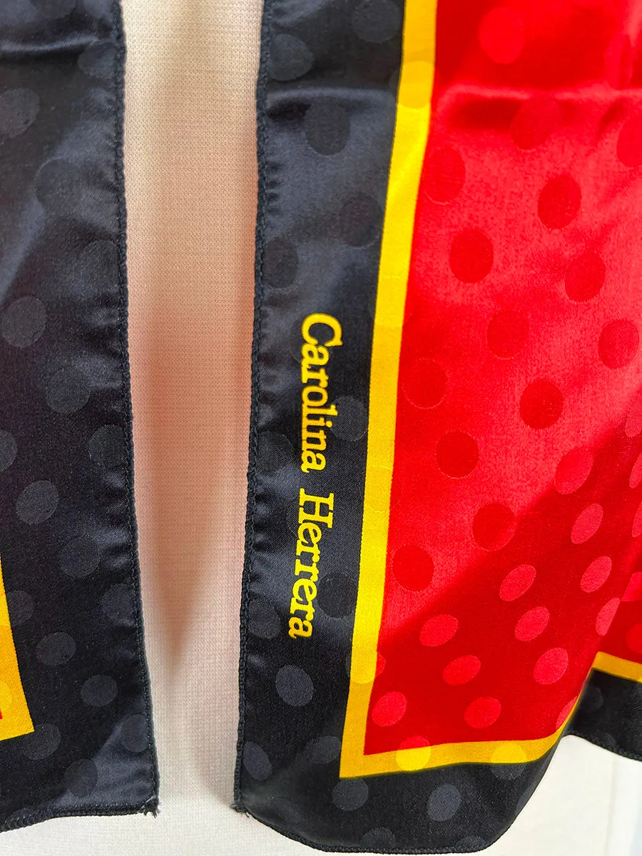 Vintage Carolina Herrera Red & Black Silk Scarf