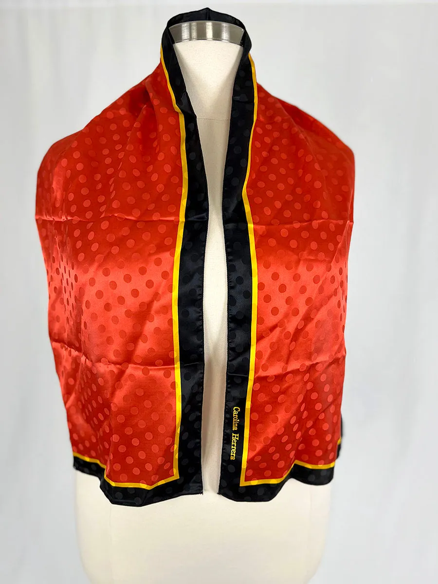 Vintage Carolina Herrera Red & Black Silk Scarf