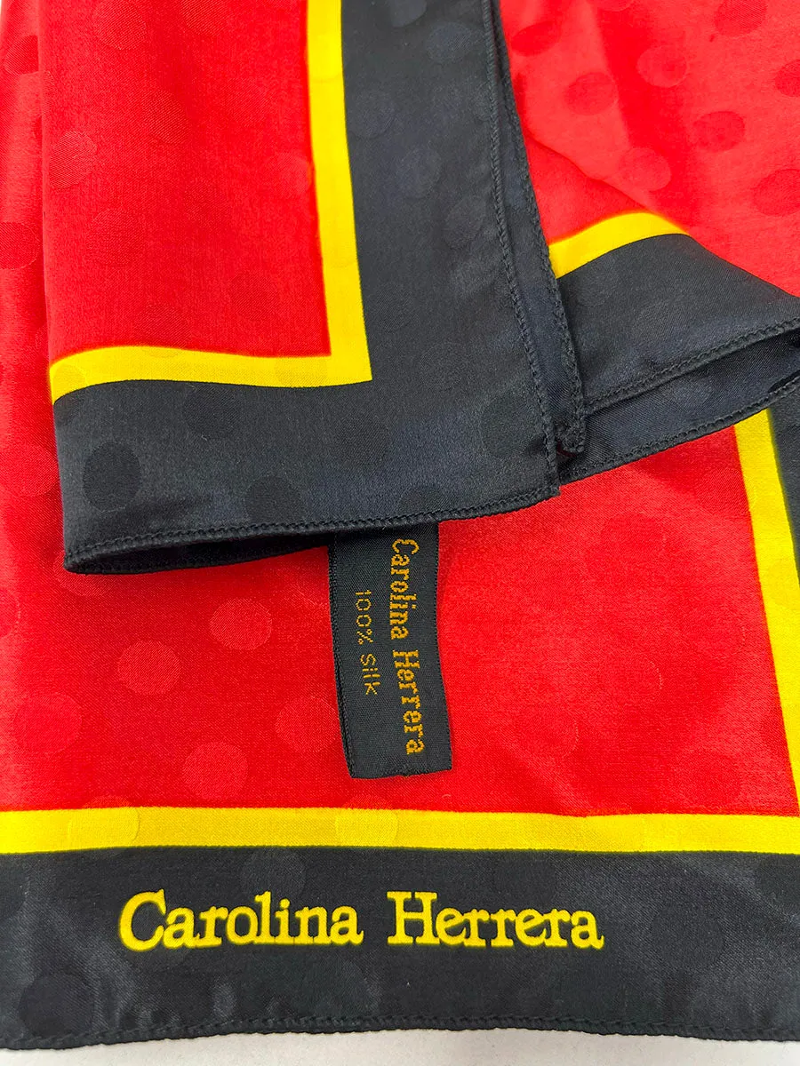 Vintage Carolina Herrera Red & Black Silk Scarf