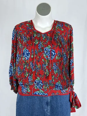 Vintage Diane Freis Size 16W Red & Blue Floral Blouse