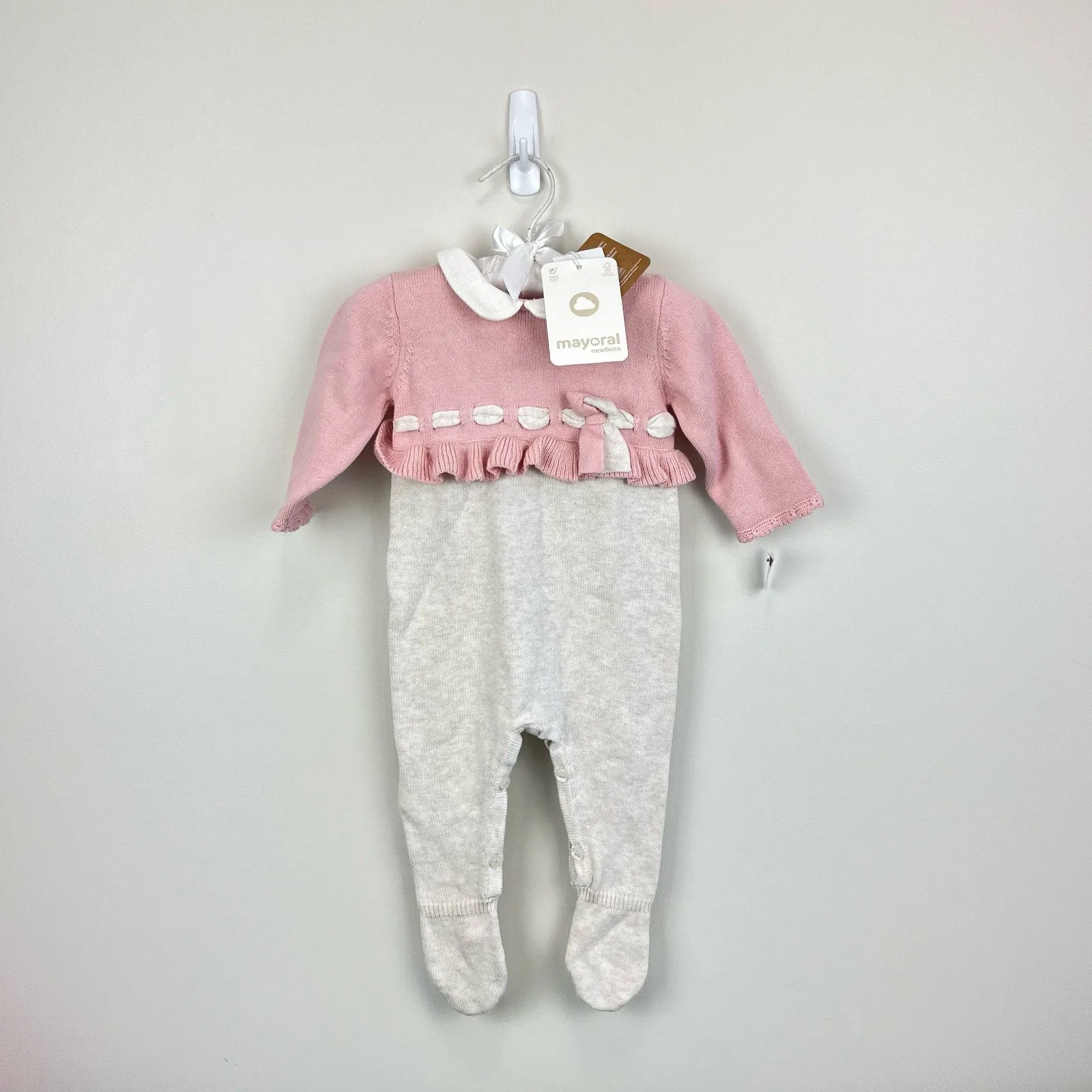 VIP Favorite Mayoral Baby Girls Rose Knitted Bow Romper 2-4 Months NWT  Ends Soon!