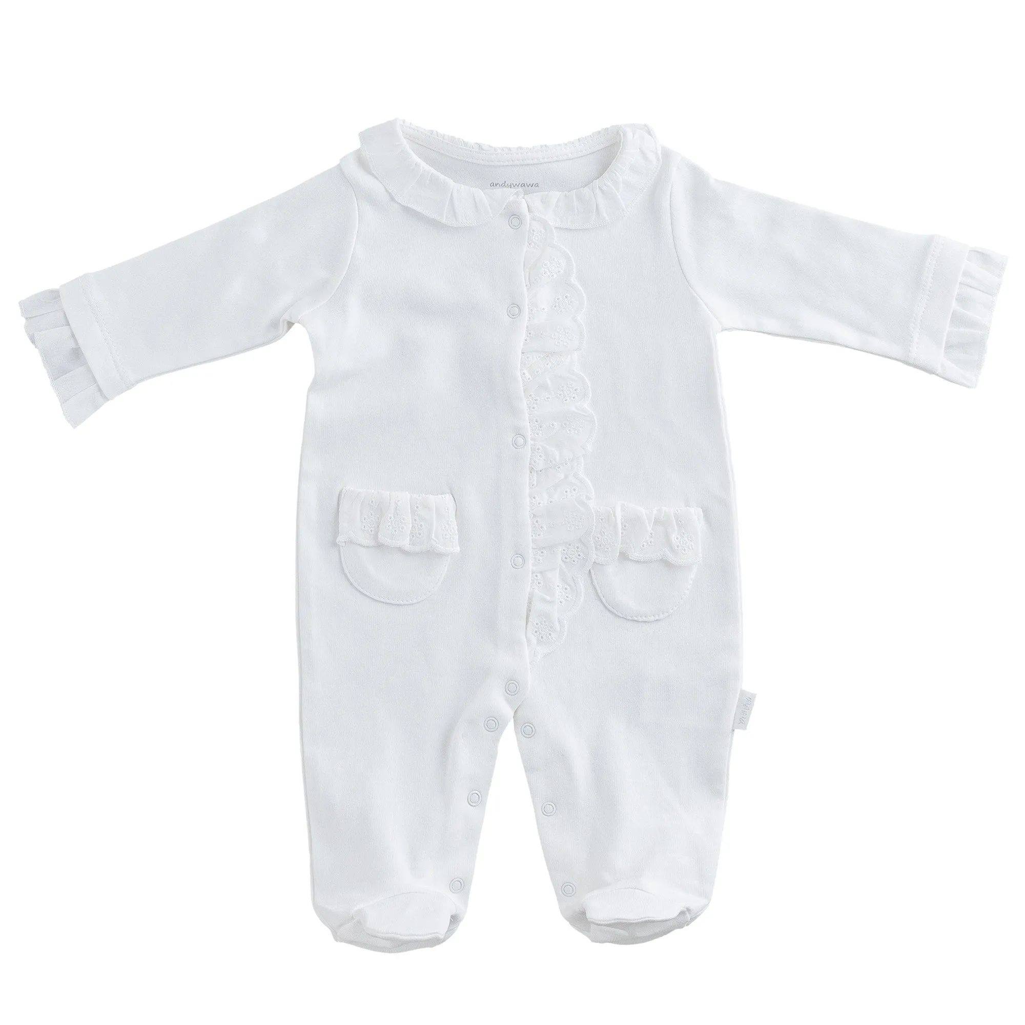 White Duck Pocket Ruffle Babygrow