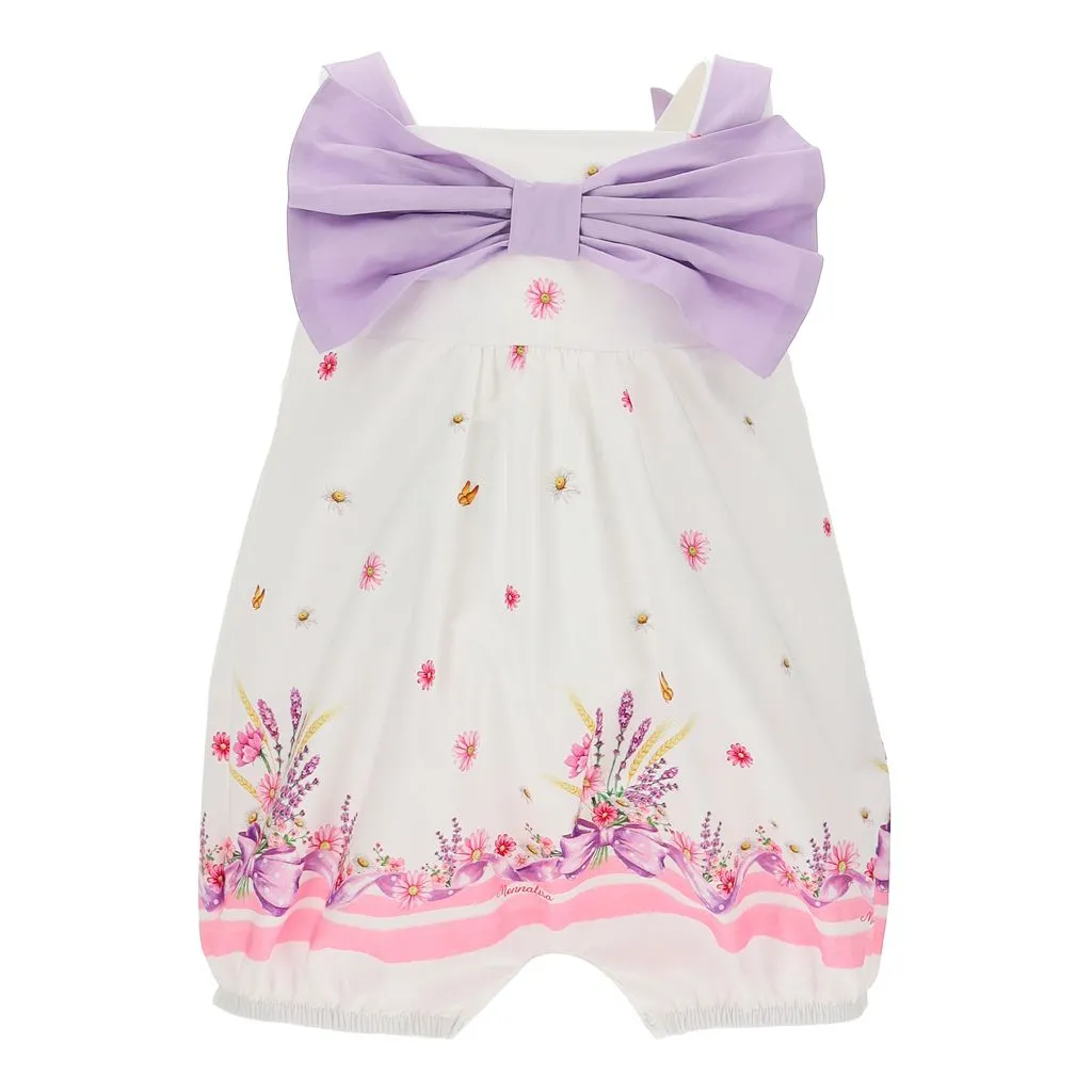 White Floral Romper & Lilac Bow