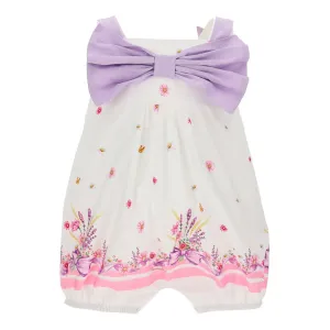 White Floral Romper & Lilac Bow