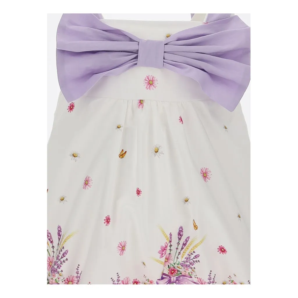 White Floral Romper & Lilac Bow