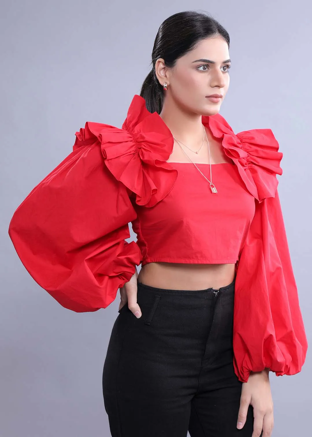 Women's Fitted Top with Balloon Sleeves French Theory