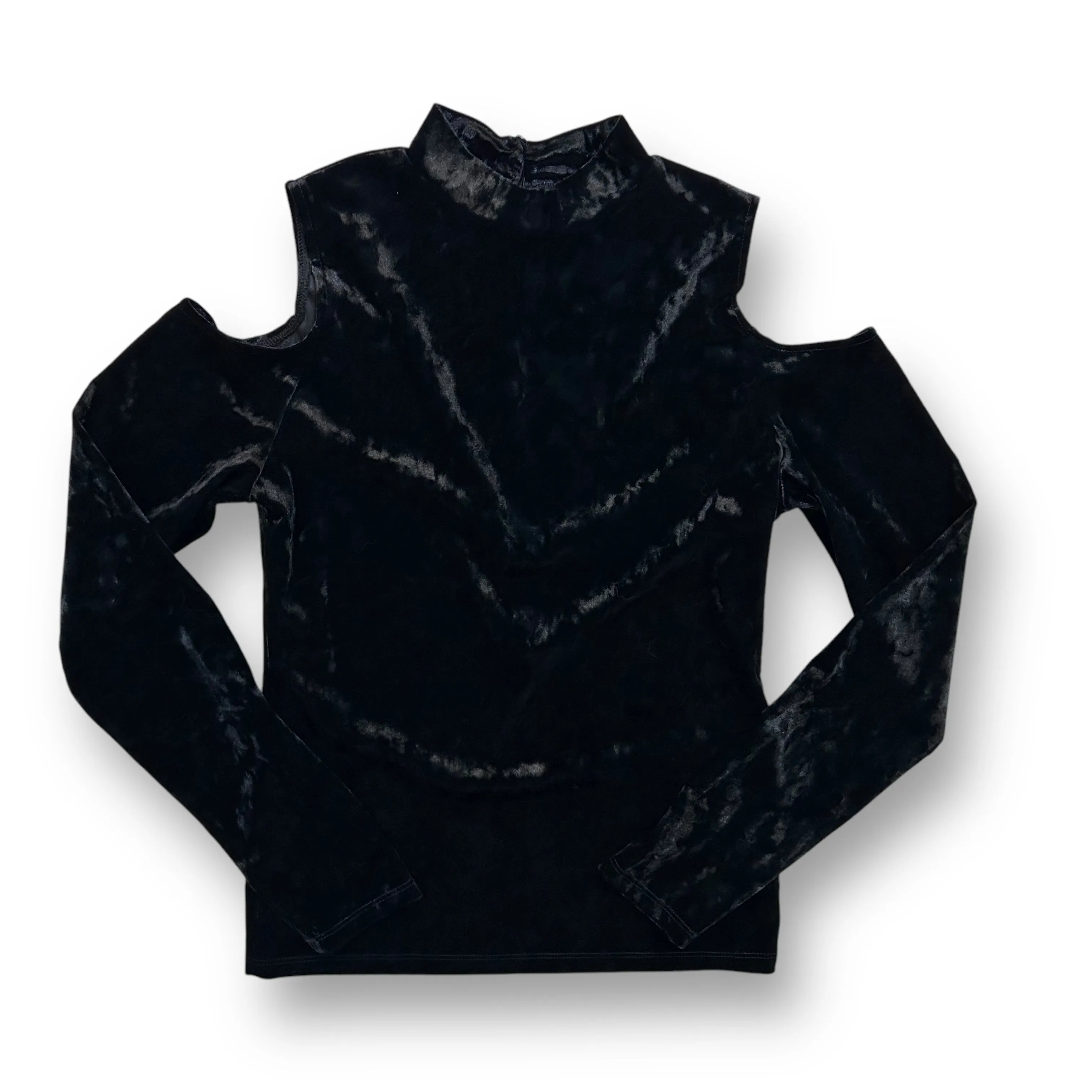Women's Size XS Black Crushed Velvet Cold Shoulder Top