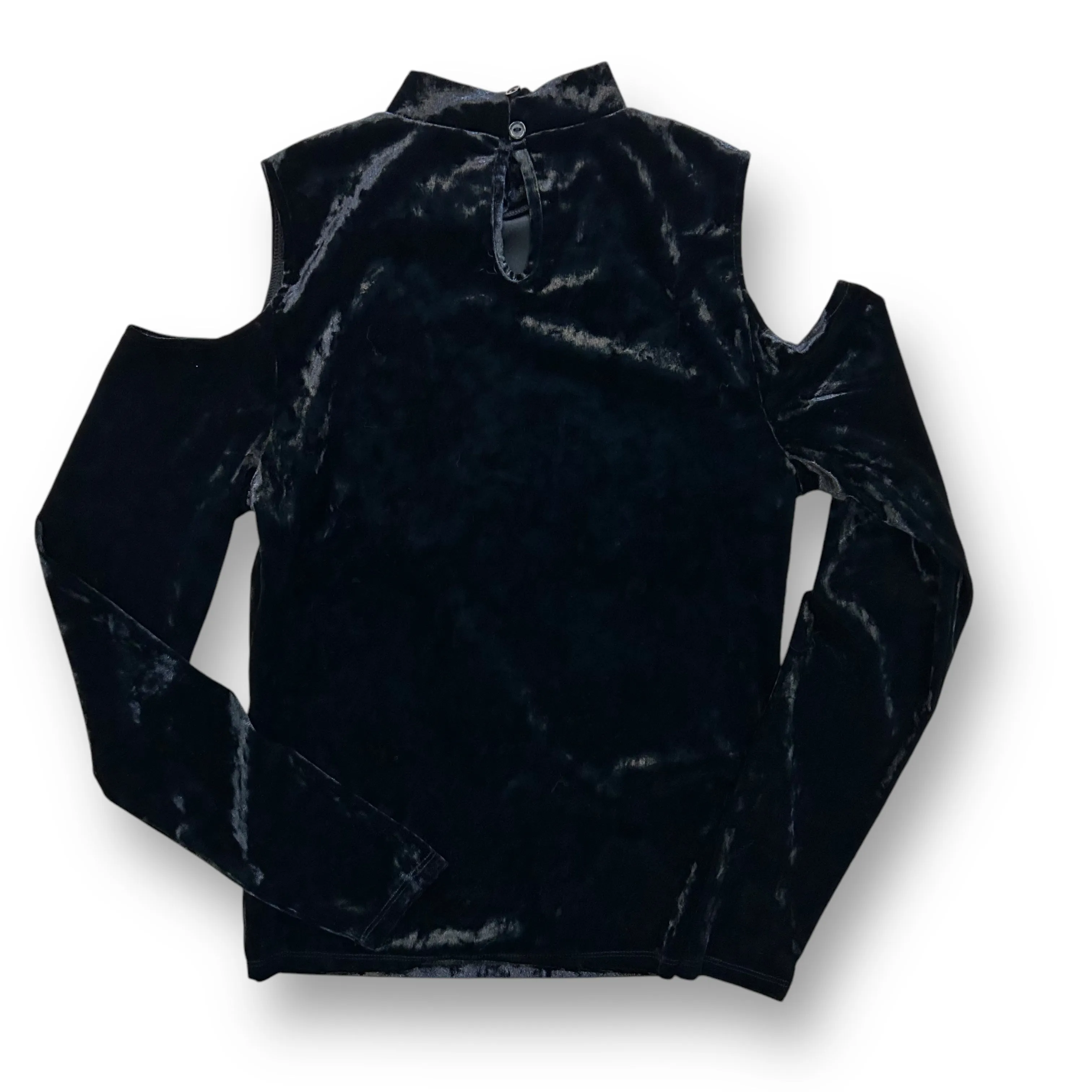 Women's Size XS Black Crushed Velvet Cold Shoulder Top