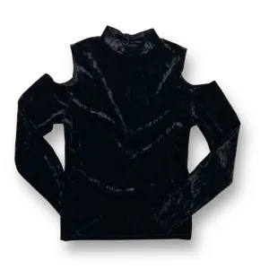 Women's Size XS Black Crushed Velvet Cold Shoulder Top