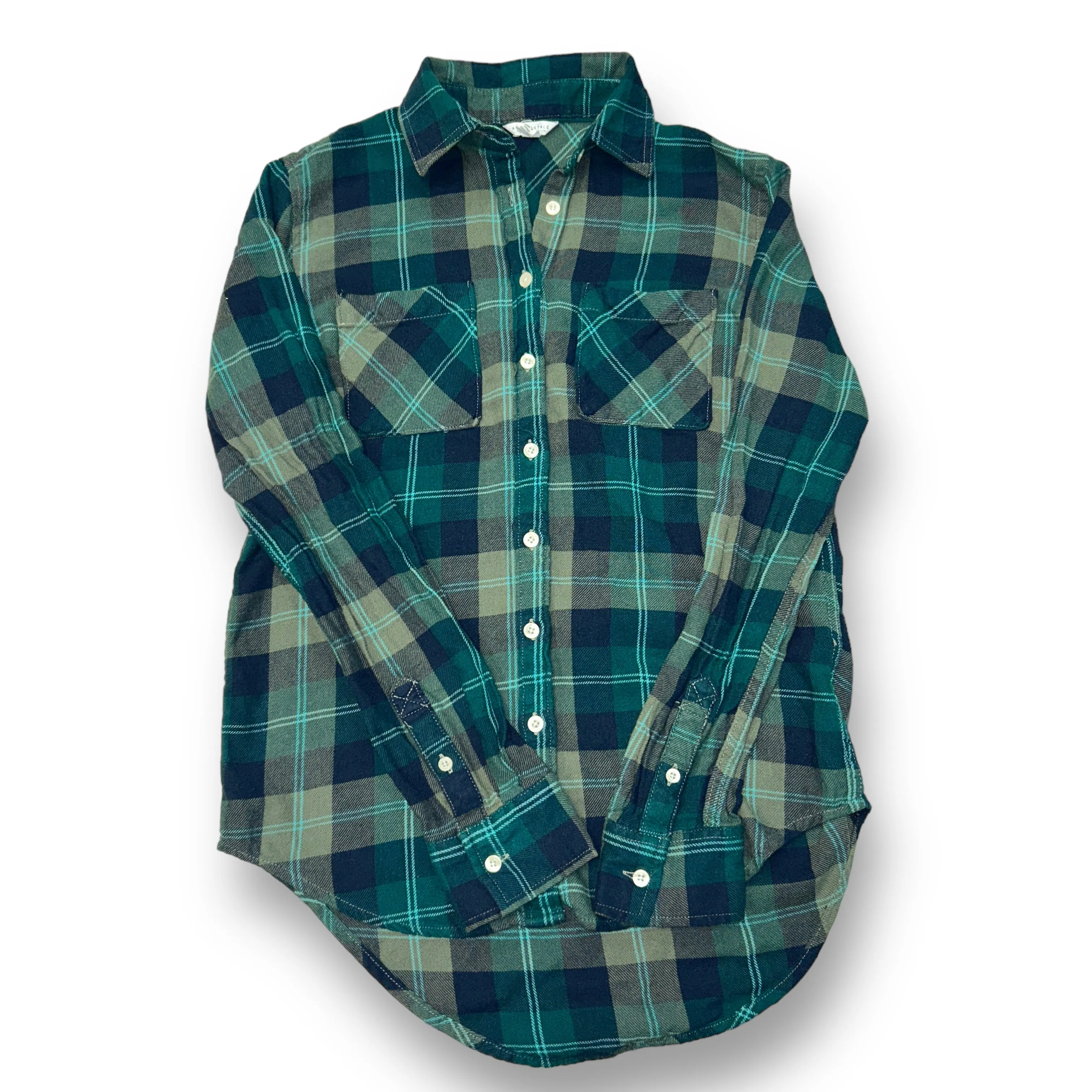 Women's Size XS Flannel Full Length Plaid Button Down Shirt