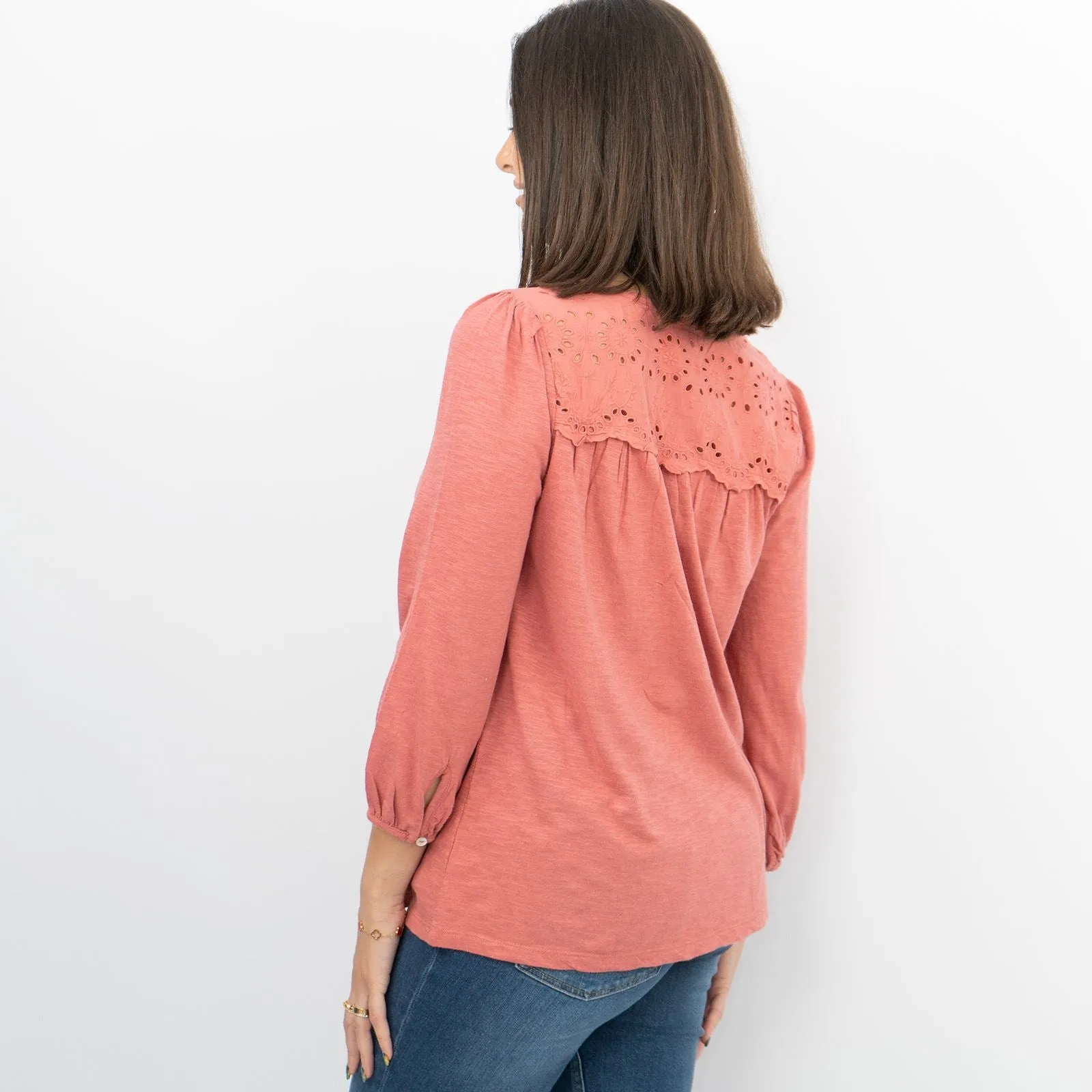 Womens T-Shirt Red Long Sleeve Cotton Relaxed Summer Blouse Casual Work Soft