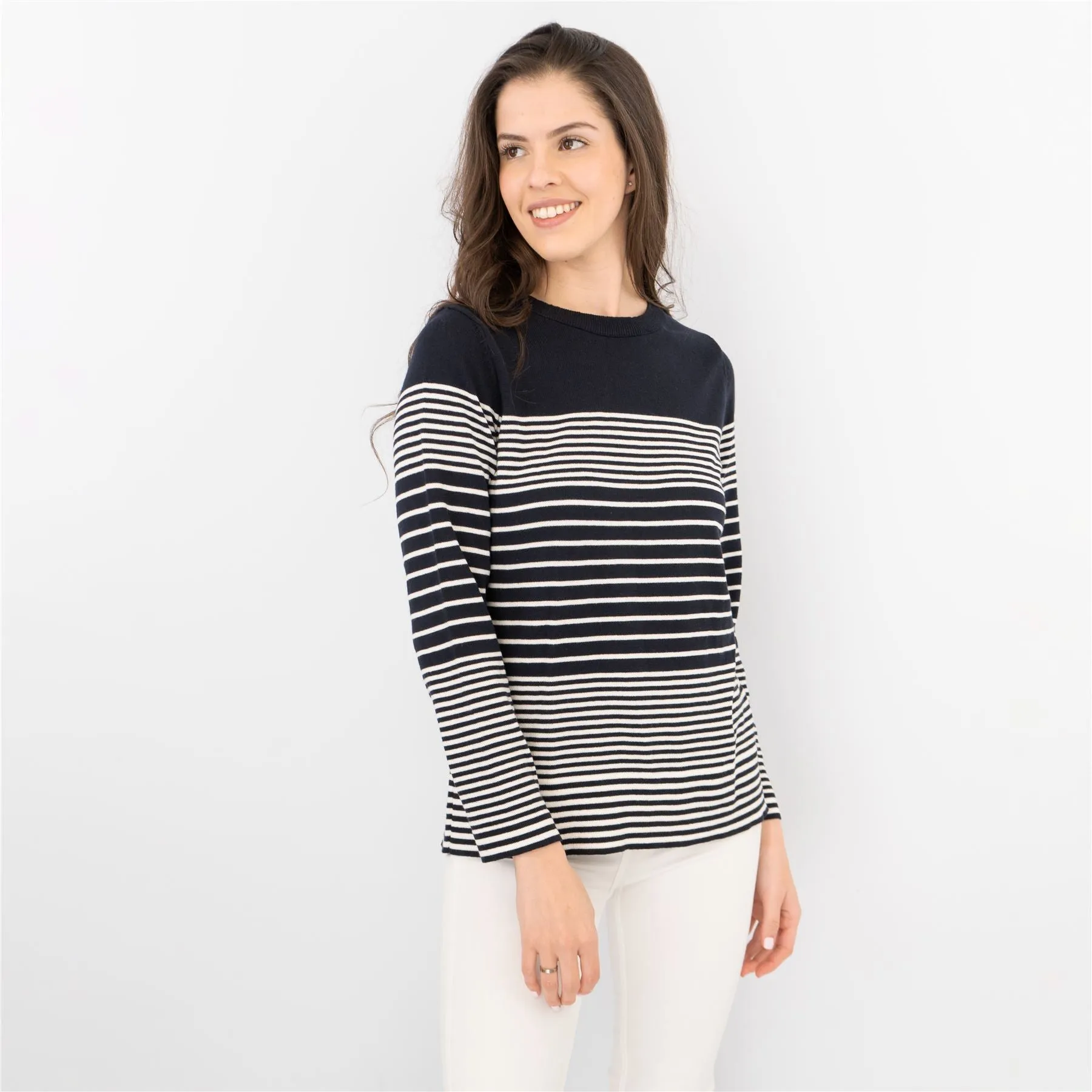 Wood On The Hill Women Long Sleeve Navy Striped Lightweight Jumpers