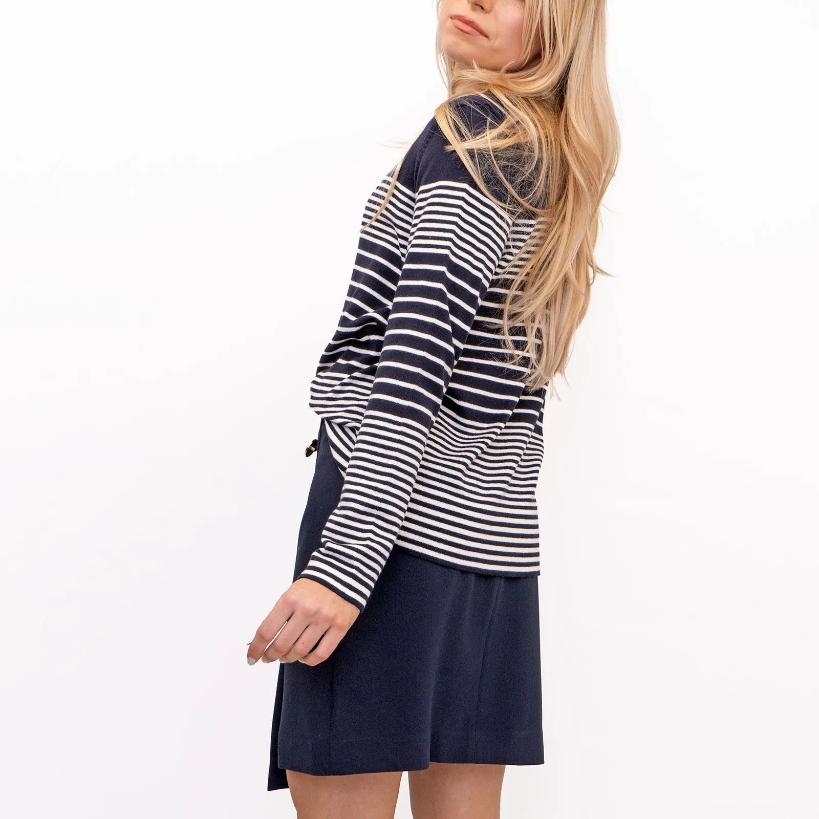 Wood On The Hill Women Long Sleeve Navy Striped Lightweight Jumpers