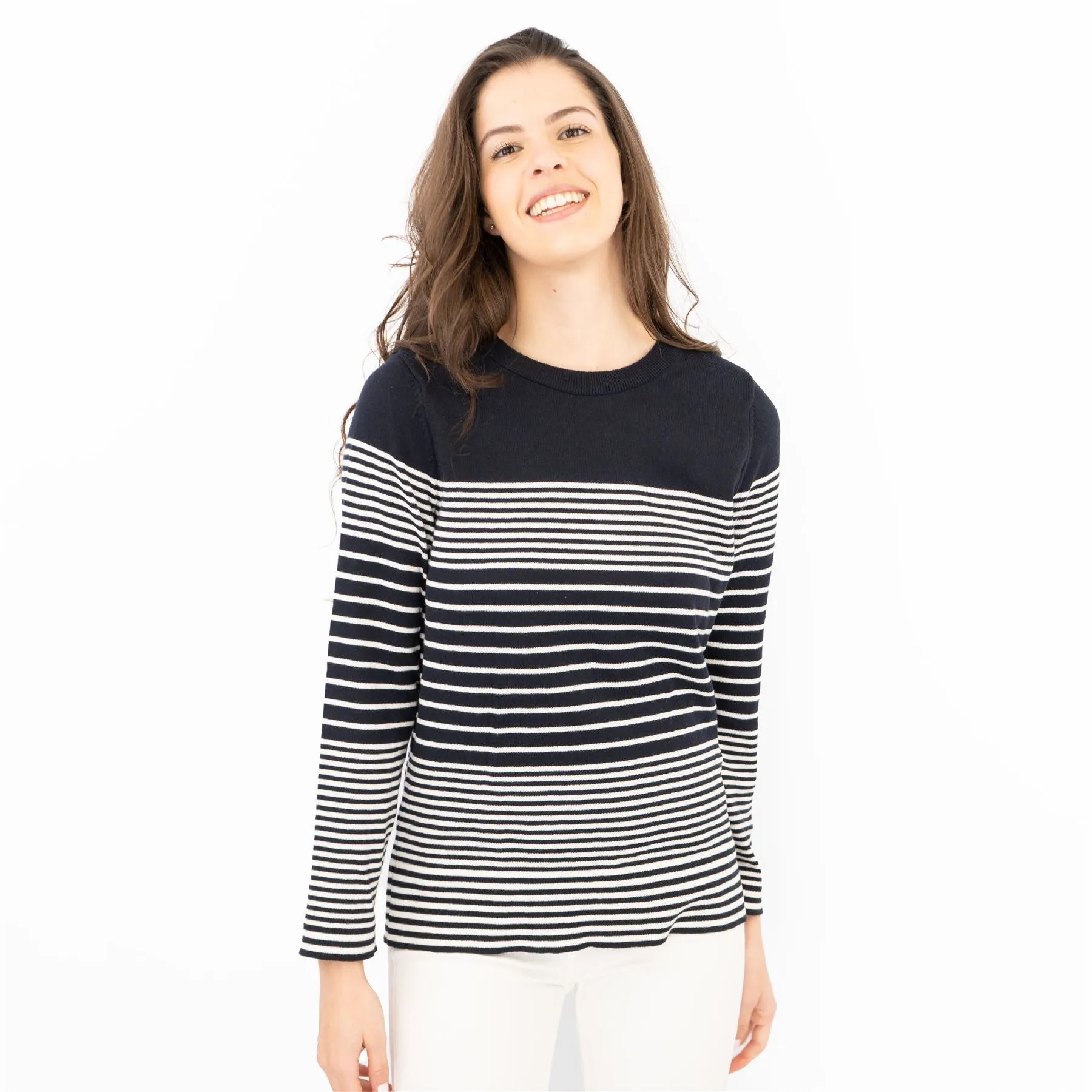 Wood On The Hill Women Long Sleeve Navy Striped Lightweight Jumpers