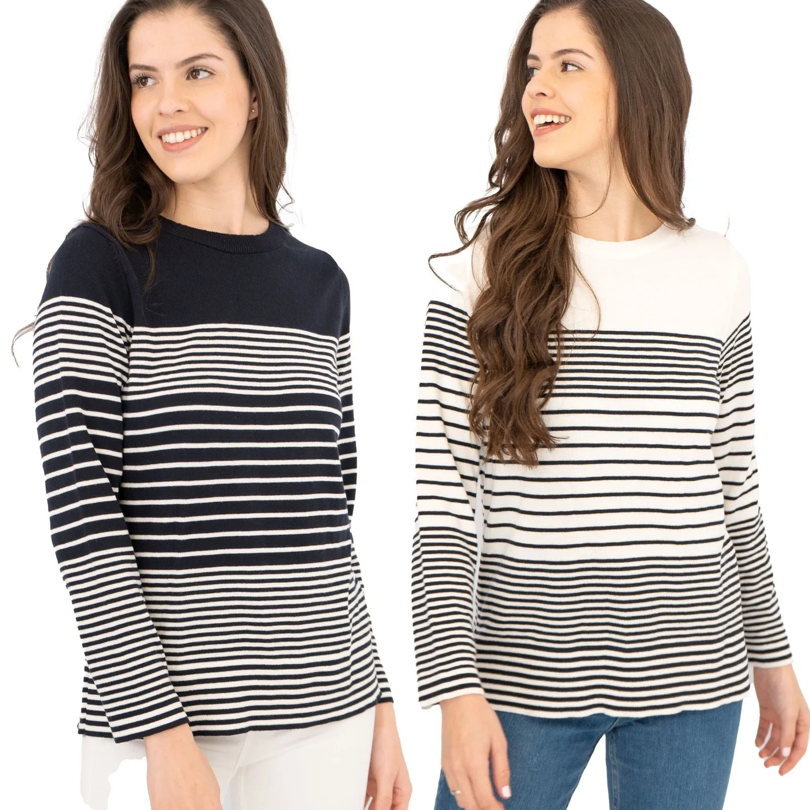 Wood On The Hill Women Long Sleeve Navy Striped Lightweight Jumpers