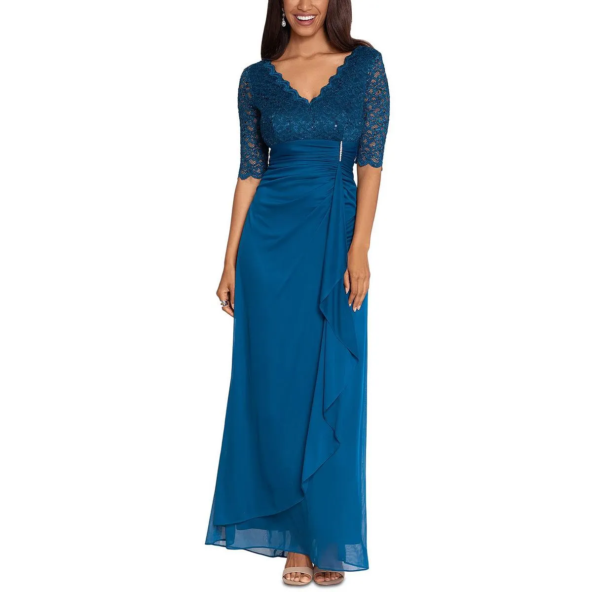 Worth Every Penny Womens Lace-Trim V-Neck Evening Dress  Limited Release!