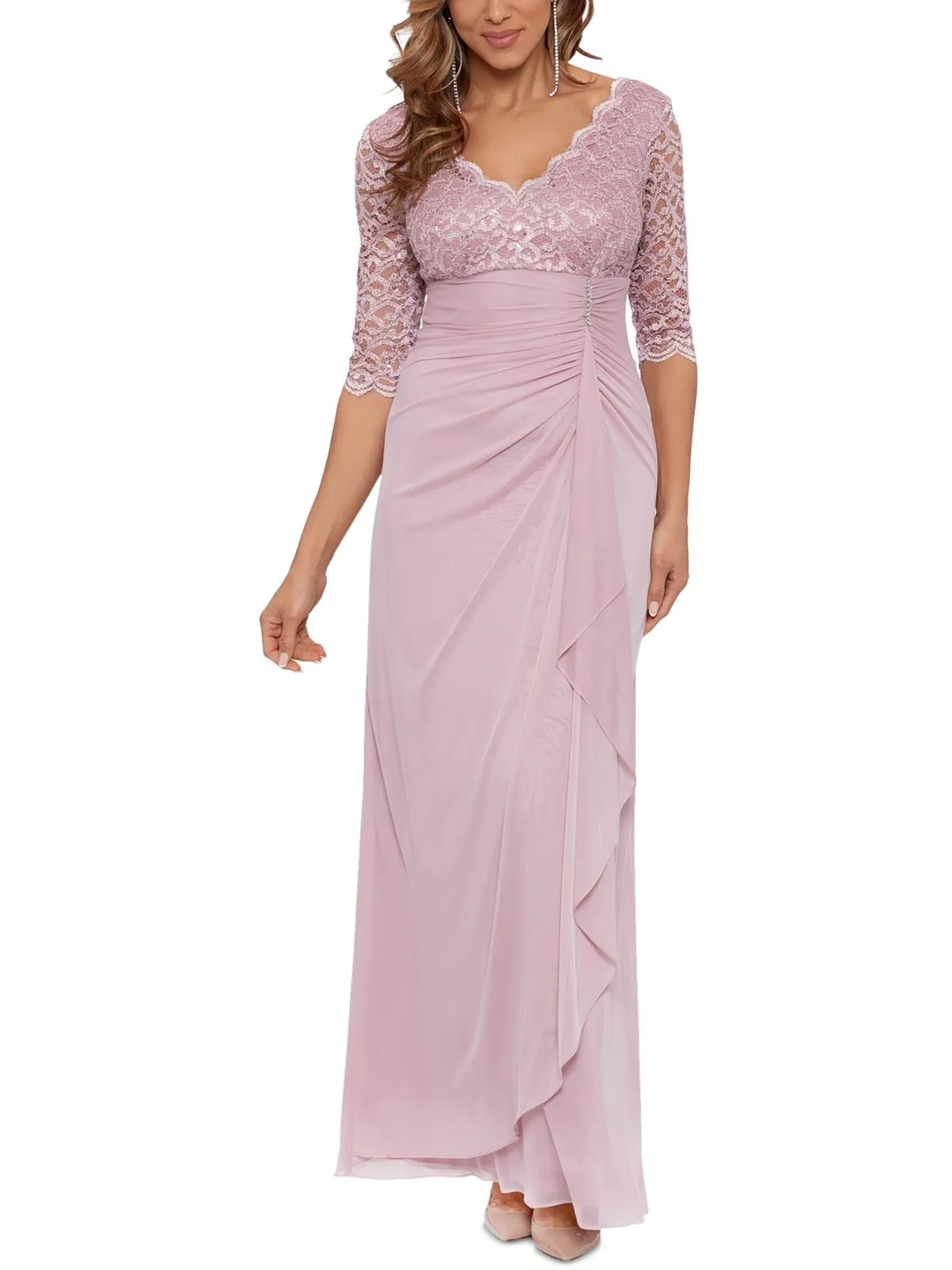 Worth Every Penny Womens Lace-Trim V-Neck Evening Dress  Limited Release!