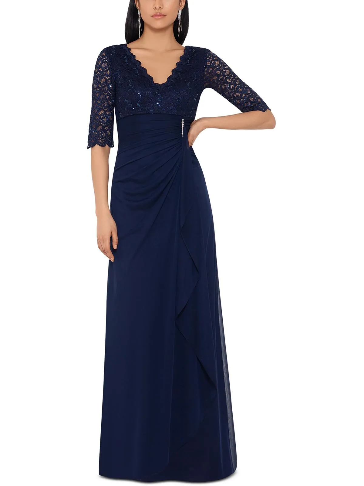 Worth Every Penny Womens Lace-Trim V-Neck Evening Dress  Limited Release!