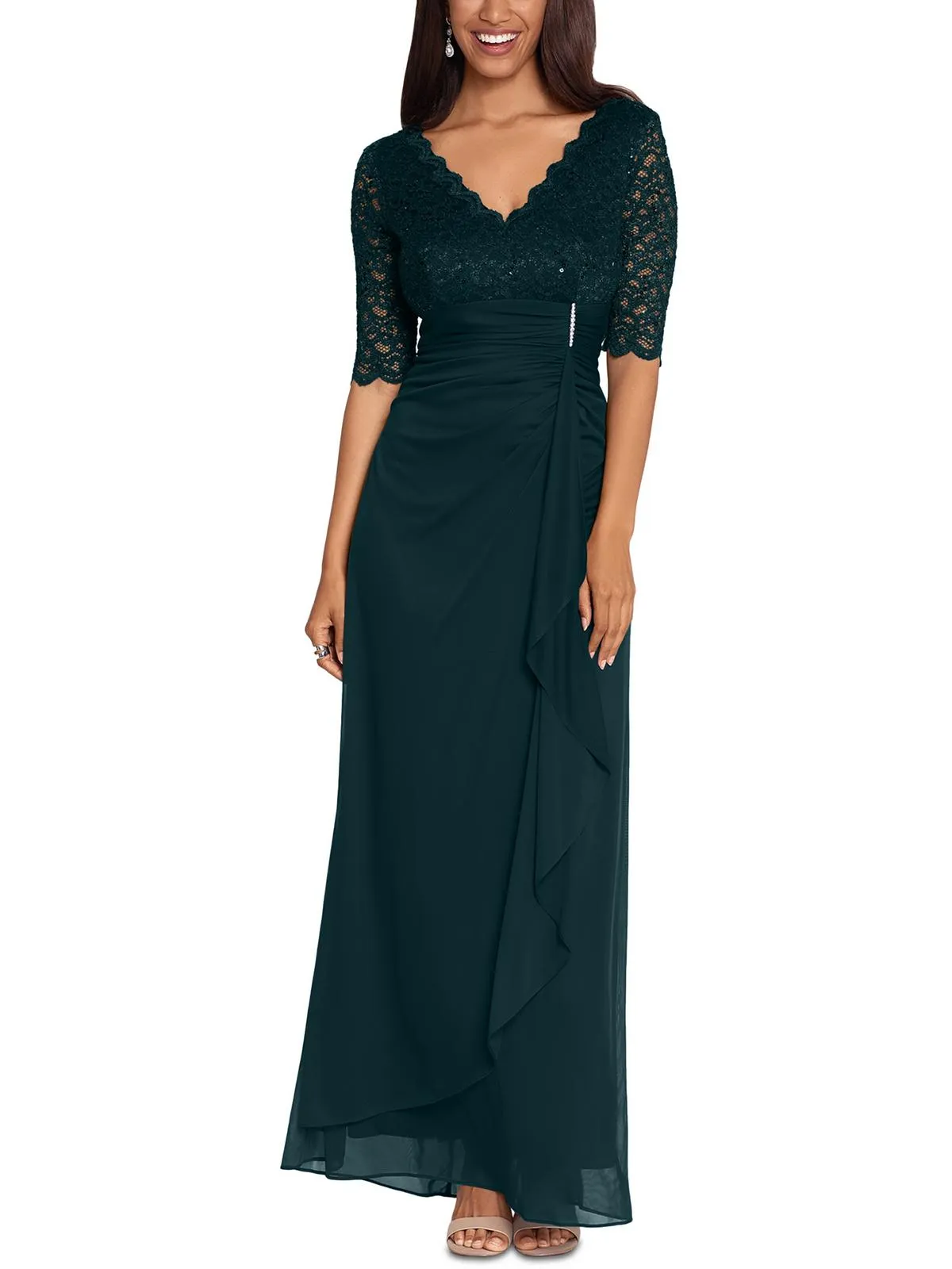 Worth Every Penny Womens Lace-Trim V-Neck Evening Dress  Limited Release!
