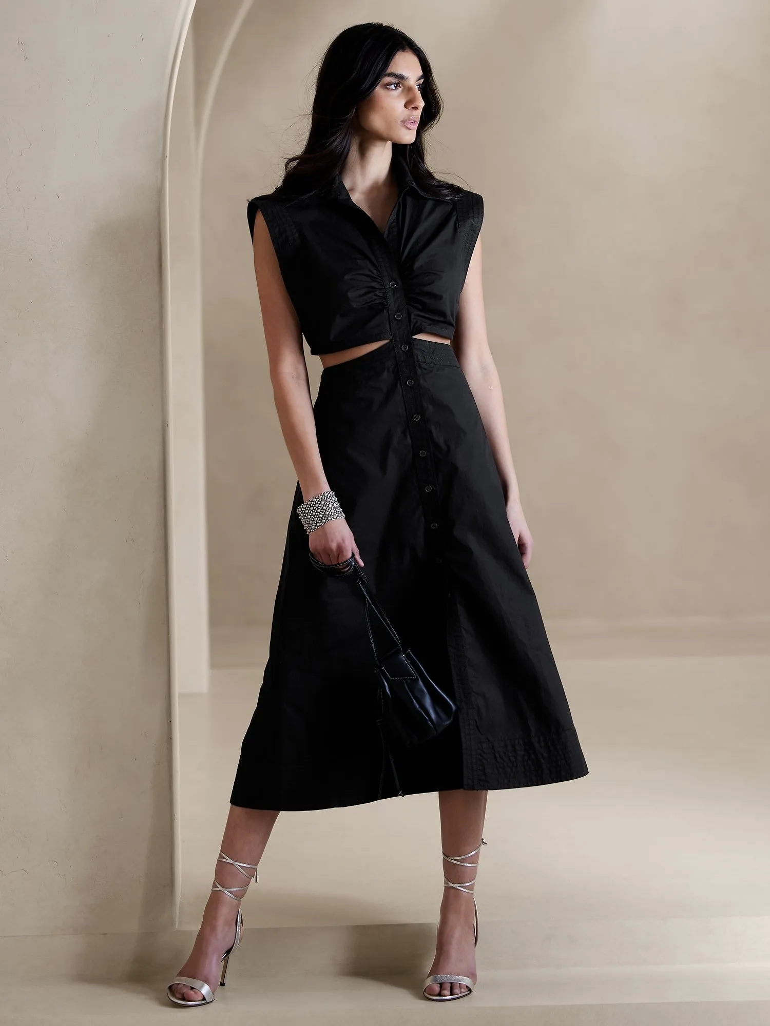 Yasmin Cut-Out Shirt Dress Banana Republic