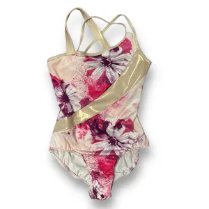 Youth Girl Size 10 Floral Print Dance Leotard with Gold Accents