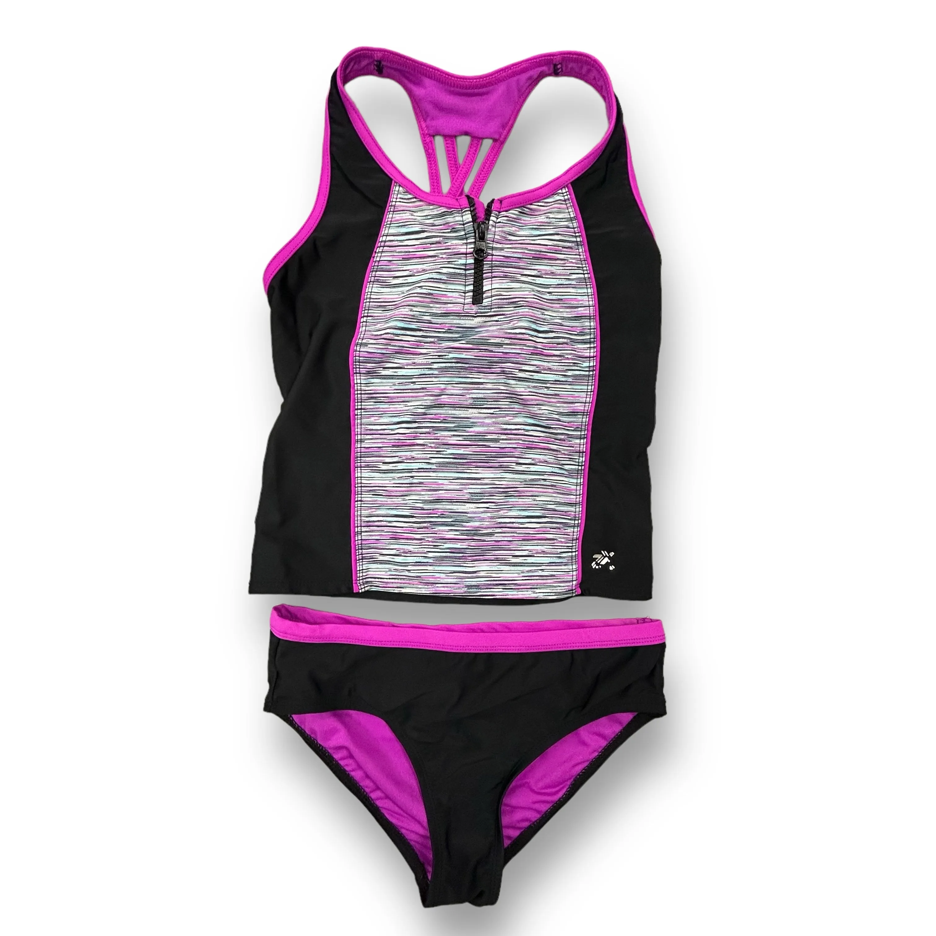 Youth Girl Size 12 Tankini Zero Xposur Pink & Black 2-Pc Zippered Swimsuit