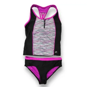 Youth Girl Size 12 Tankini Zero Xposur Pink & Black 2-Pc Zippered Swimsuit