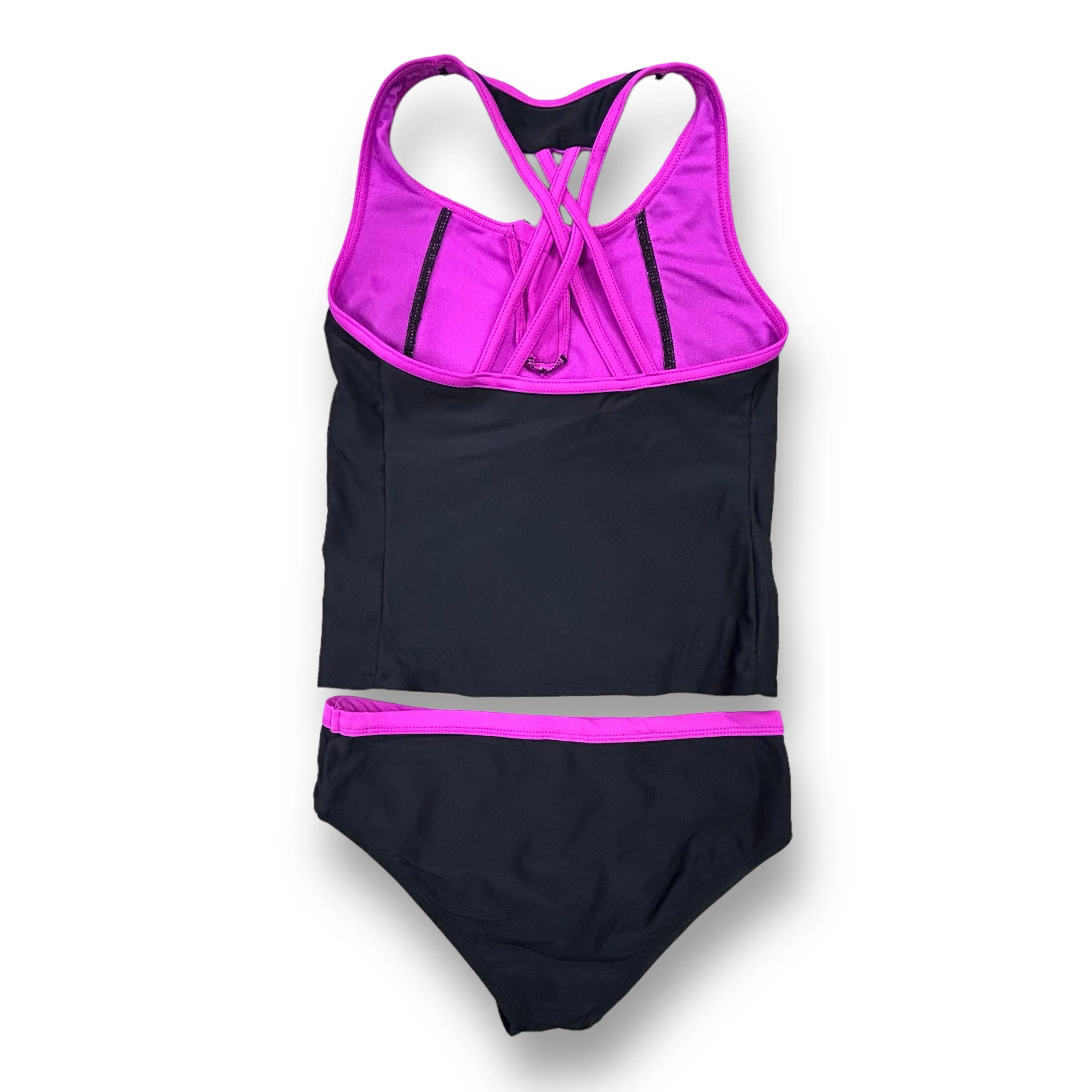 Youth Girl Size 12 Tankini Zero Xposur Pink & Black 2-Pc Zippered Swimsuit