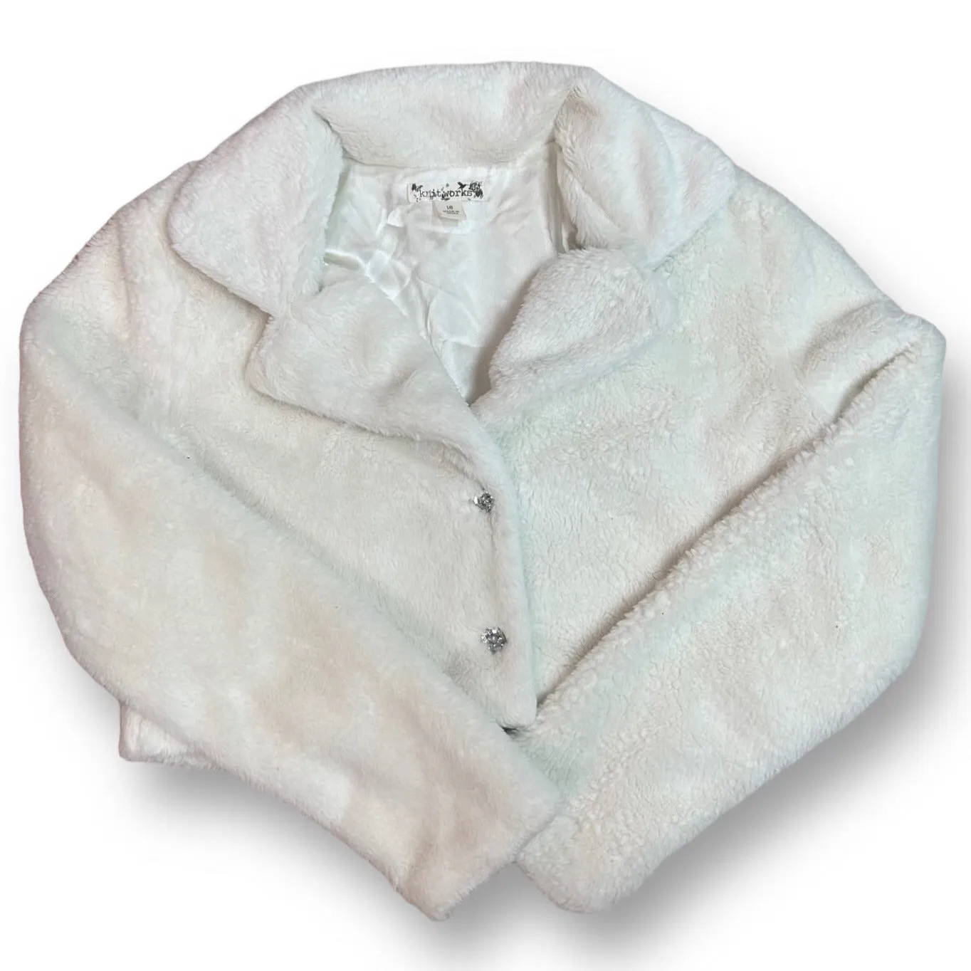 Youth Girl Size 16 Special Occasion Sweater White Fur Spring Dress Shrug Jacket