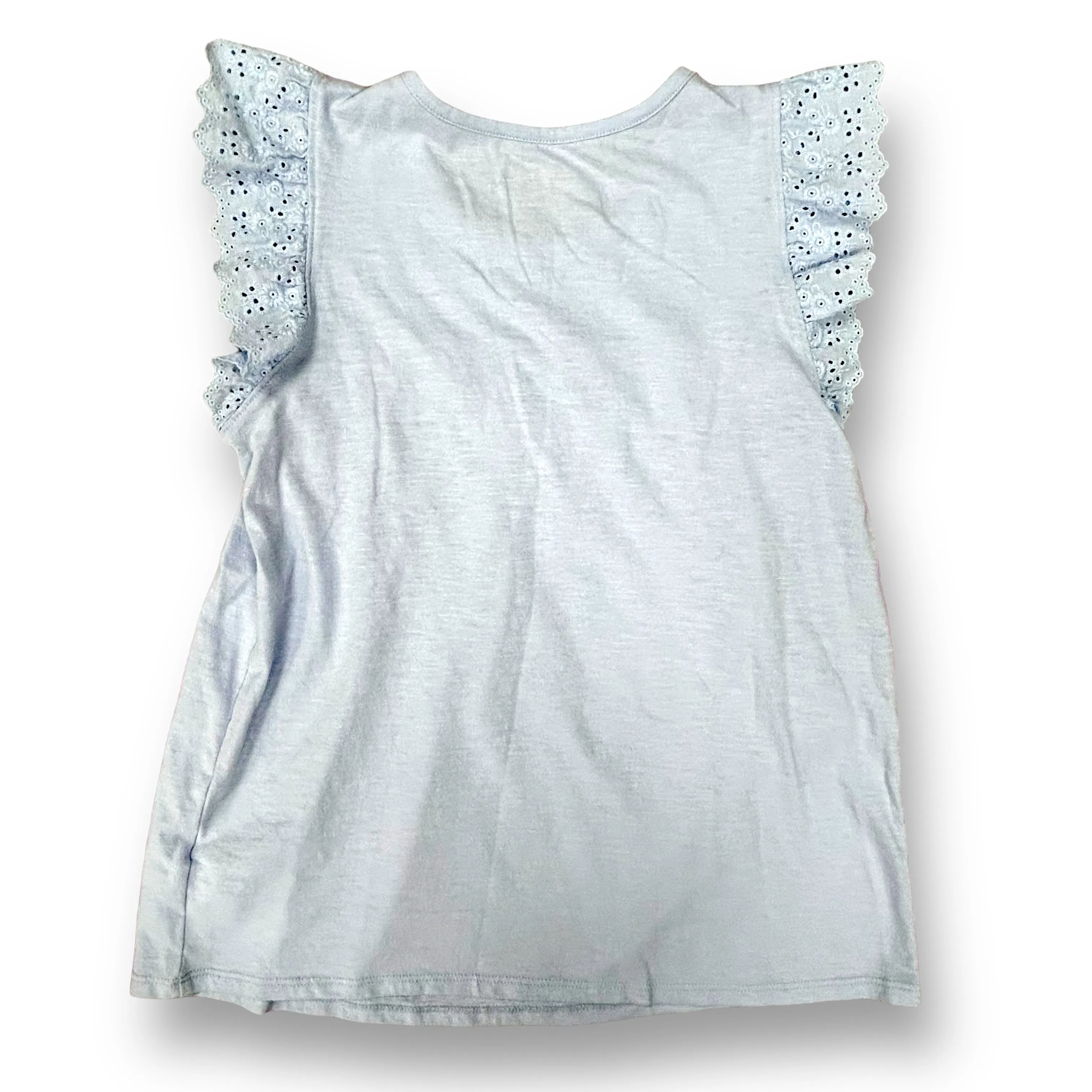 Youth Girls Size 10/12 Baby Blue Eyelet Lace Flutter Sleeve Cotton Blouse