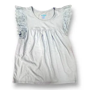 Youth Girls Size 10/12 Baby Blue Eyelet Lace Flutter Sleeve Cotton Blouse