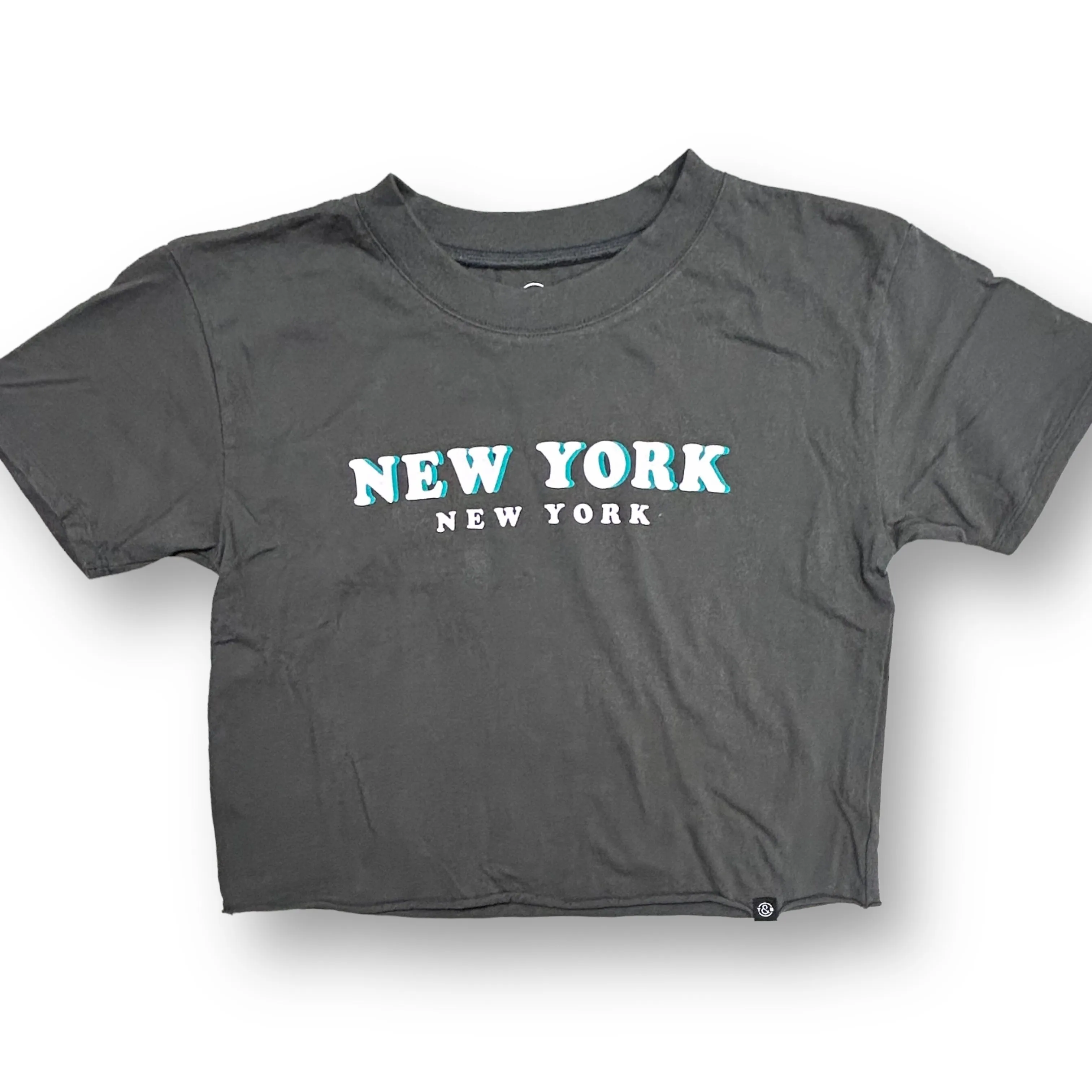 Youth Girls Size 10/12 Dark Gray New York Short Sleeve Cropped Tee