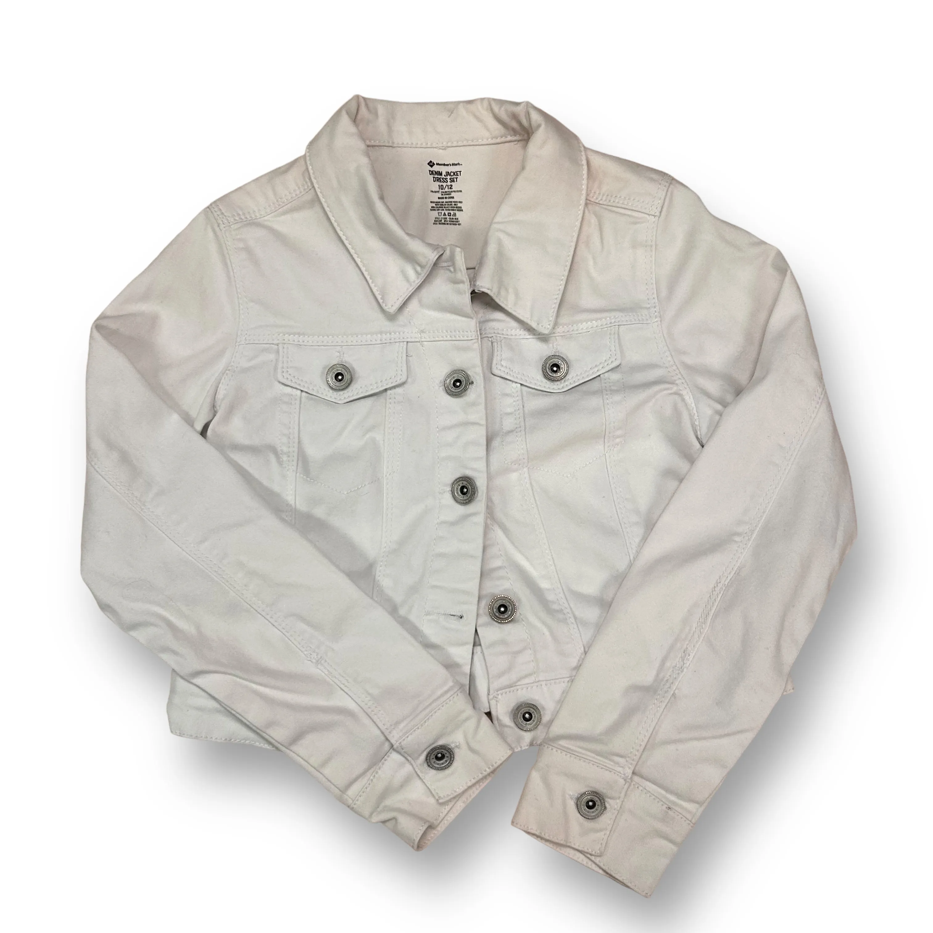 Youth Girls Size 10/12 White Denim Button Up Jean Jacket