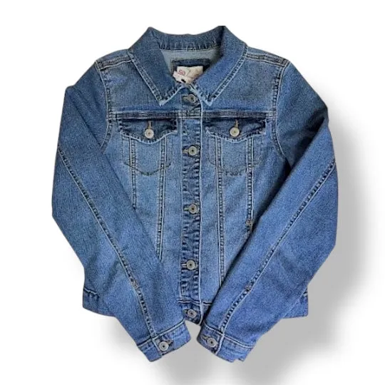 Youth Girls Size 14 Jean Jacket Classic Denim Long Sleeve Button Down