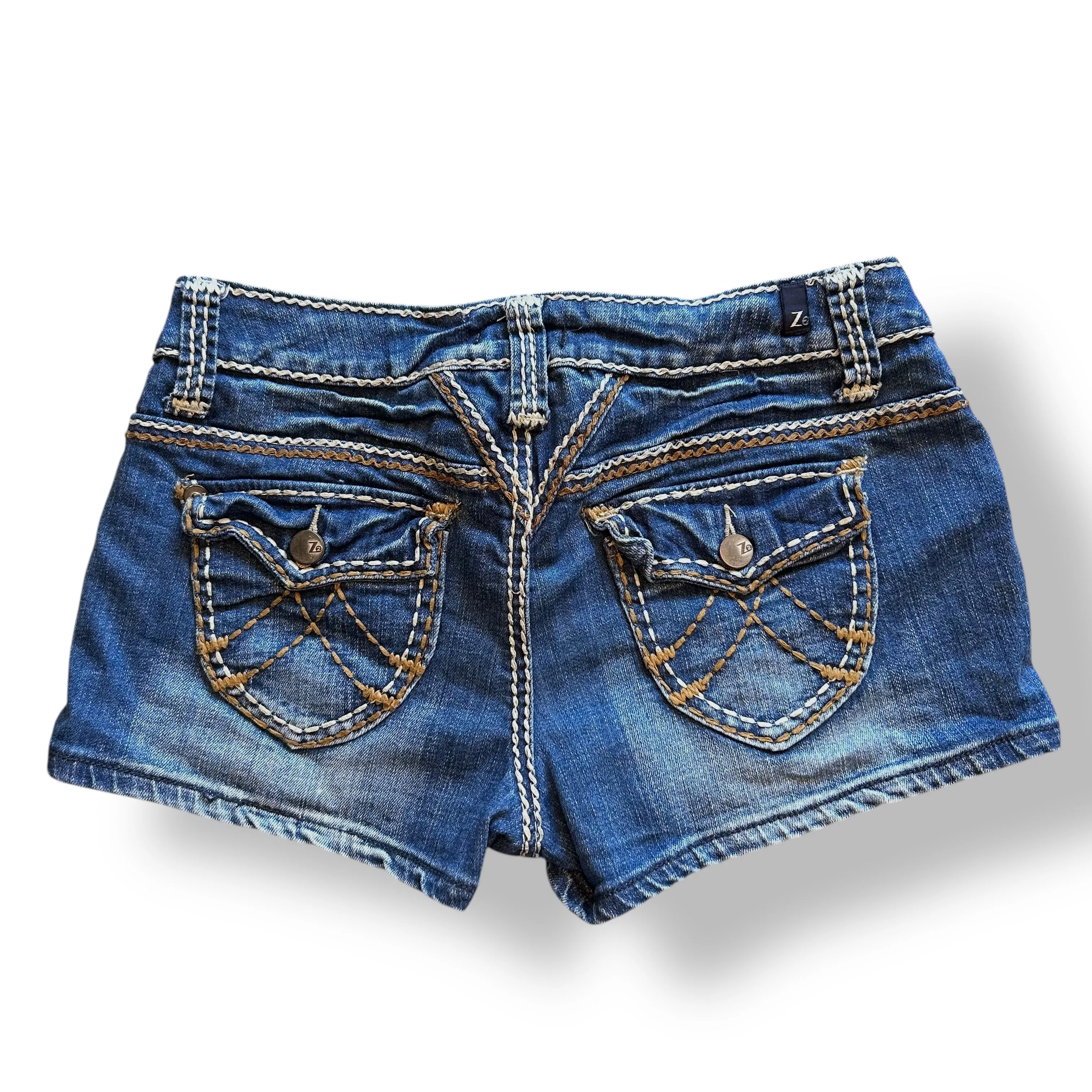 Z2 Jean Shorts Thick Stitch Denim Women's Size 7 Button Flap Pockets