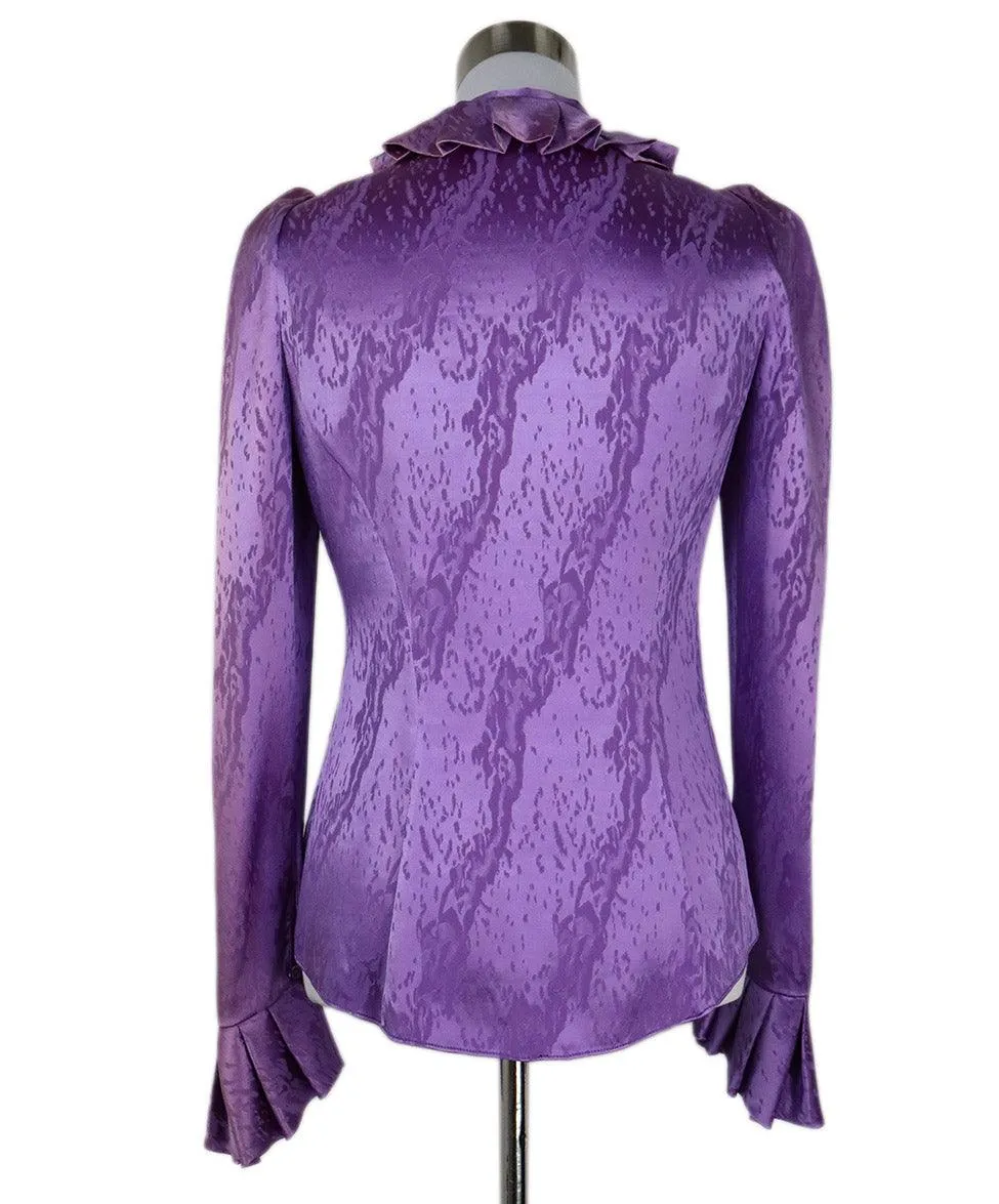 Zac Posen Purple Print Silk Ruffle Blouse sz 8