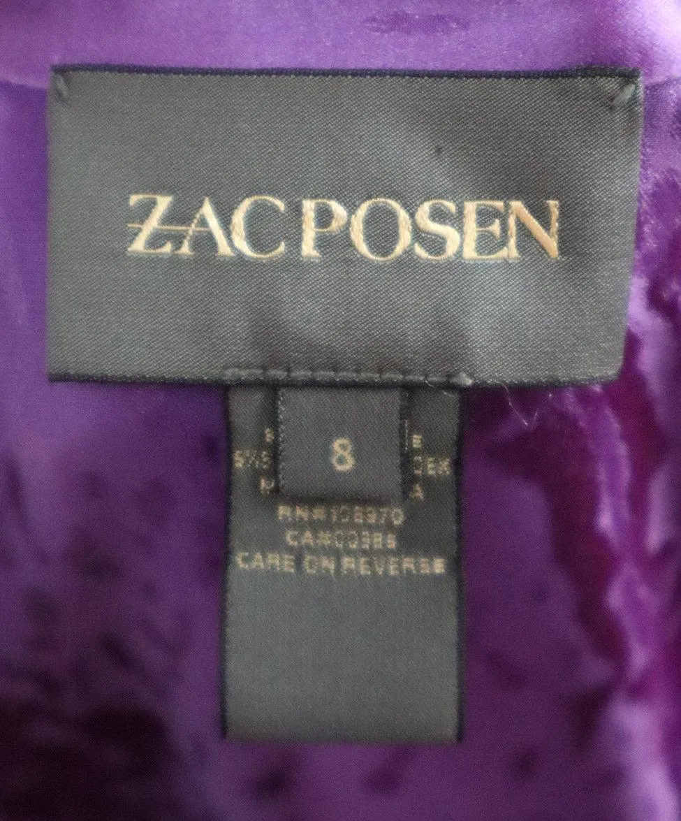 Zac Posen Purple Print Silk Ruffle Blouse sz 8
