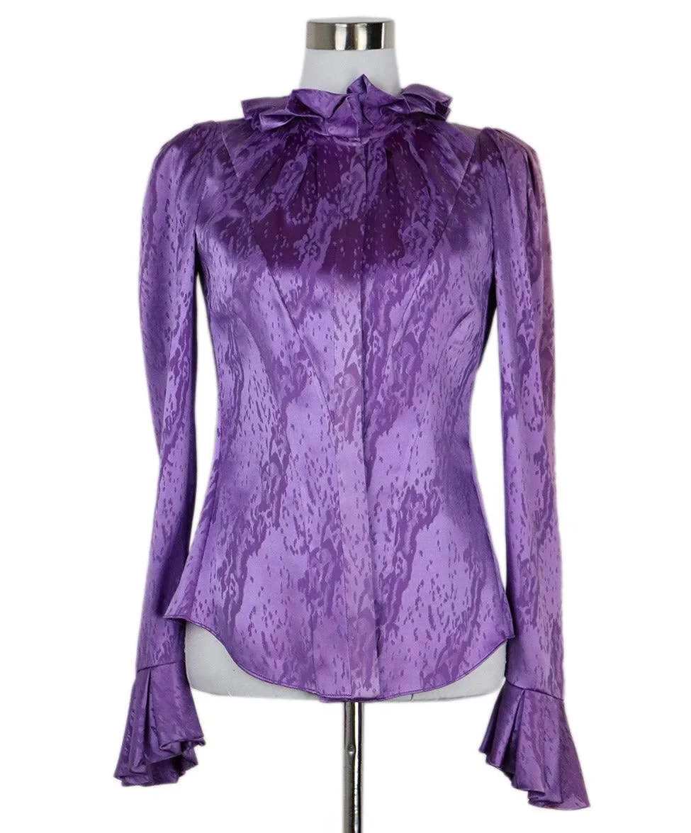 Zac Posen Purple Print Silk Ruffle Blouse sz 8